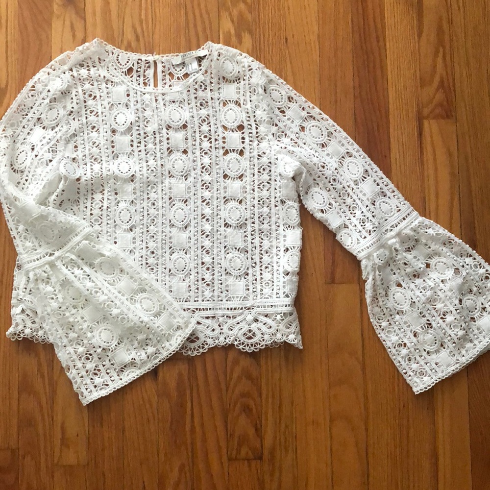 Crochet style top with bell sleeve detail